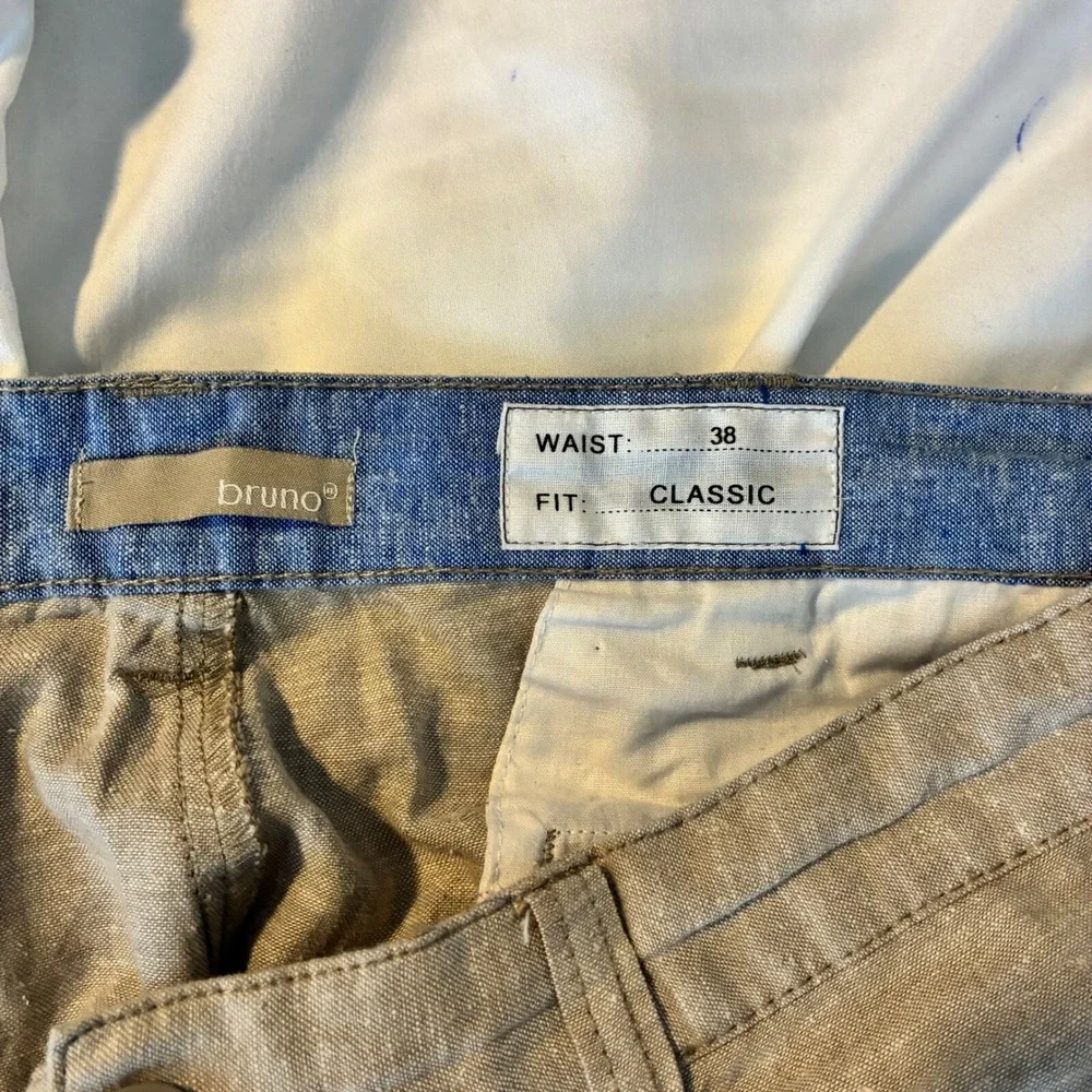 Bruno Linen Shorts Mens 38 Tan Classic Fit Washable Summer Beach Coastal Casual
